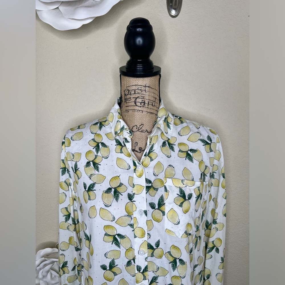 NTM: BeachLunchLounge Lemon Printed Alanna Button Down Long Sleeve Top Sz L - Picture 3 of 16